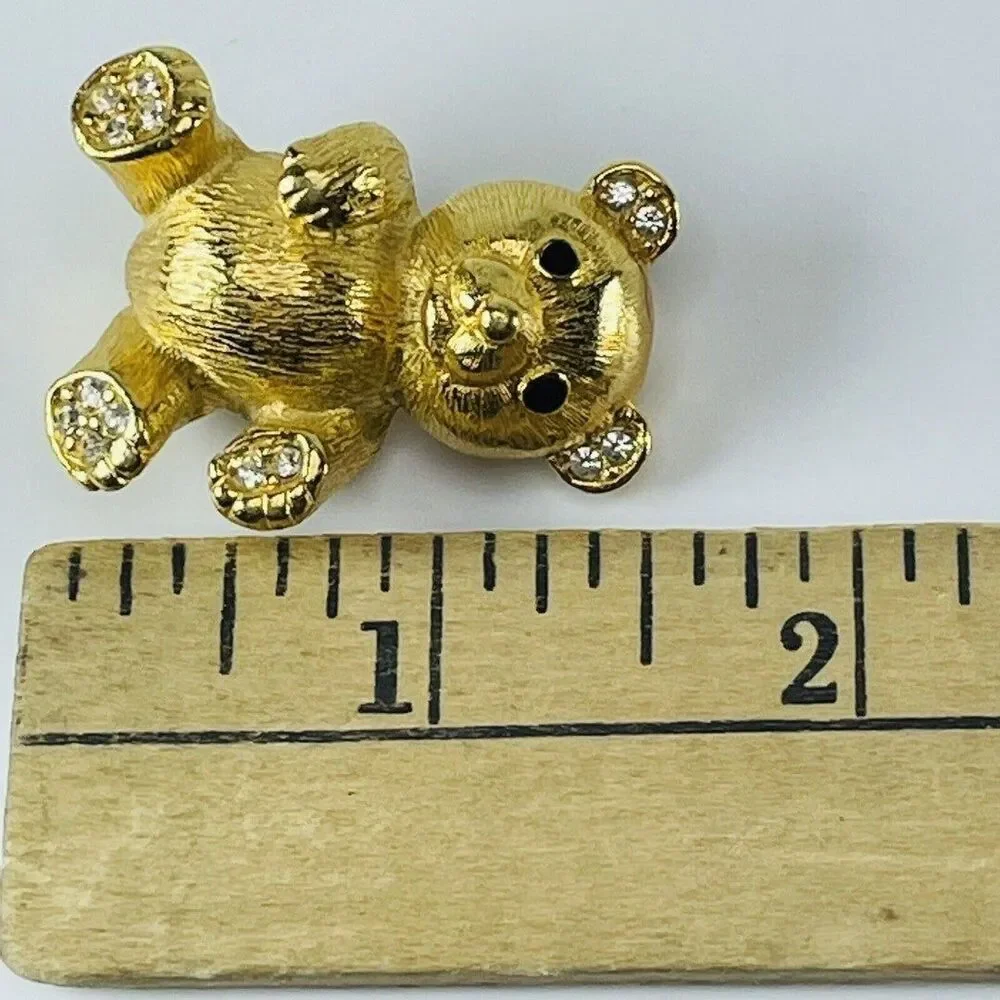 Brooch Teddy Bear Designer Lee Sands 1990s Gold Tone Sparkly Paws 1.5 inches